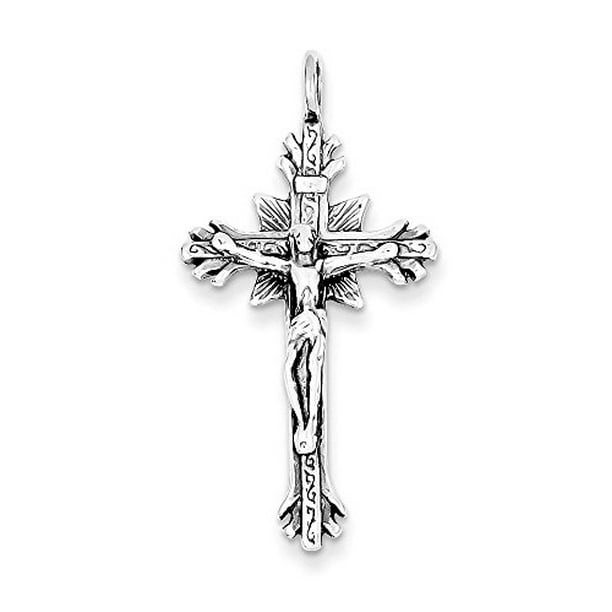 925 Sterling Silver Antiqued & Textured Crucifix Polished Charm Pendant 